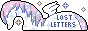 A site button in the shape of a pegasus or unicorn, white and pink, featuring the name LOST LETTERS and tiny blinking stars on the background.